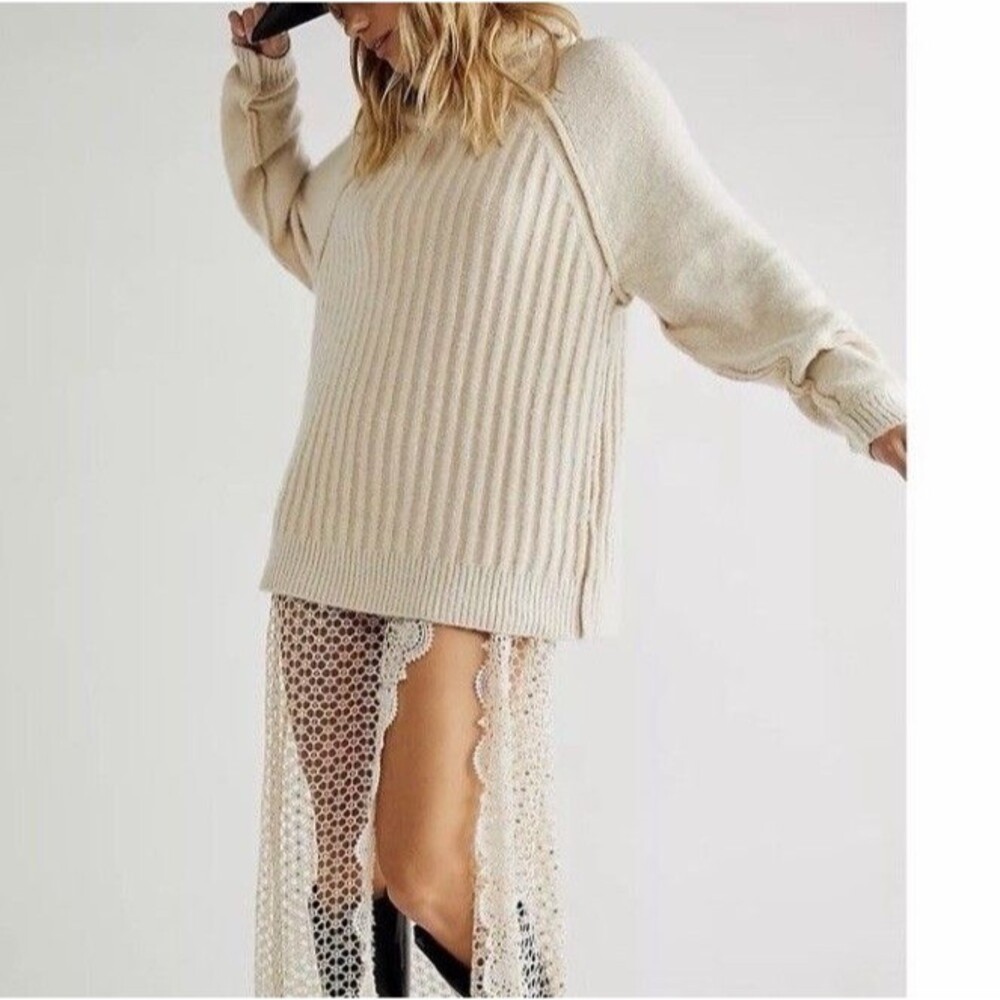 Free People Big City Turtleneck In Sand Combo Small Oversized Tunic ob1505571